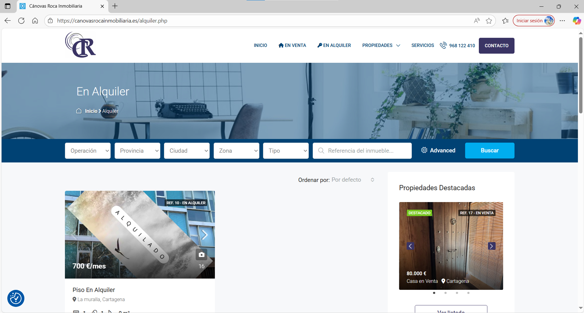 Web de Cánovas Roca Inmobiliaria